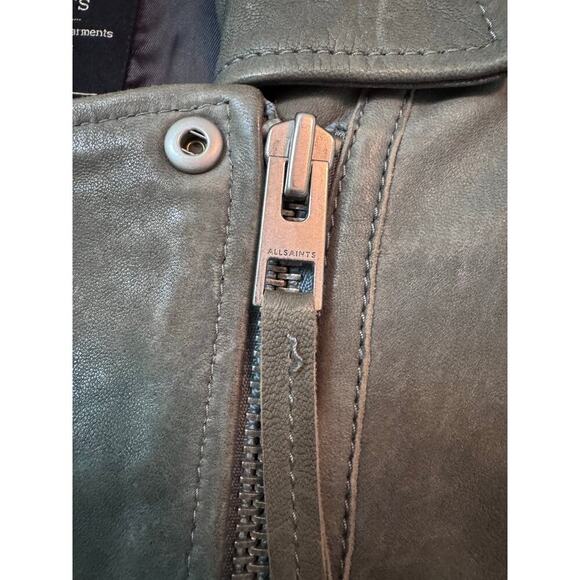 All Saints Green Distressed Leather Moto Biker Jacket Size US 8 - Picture 11 of 13